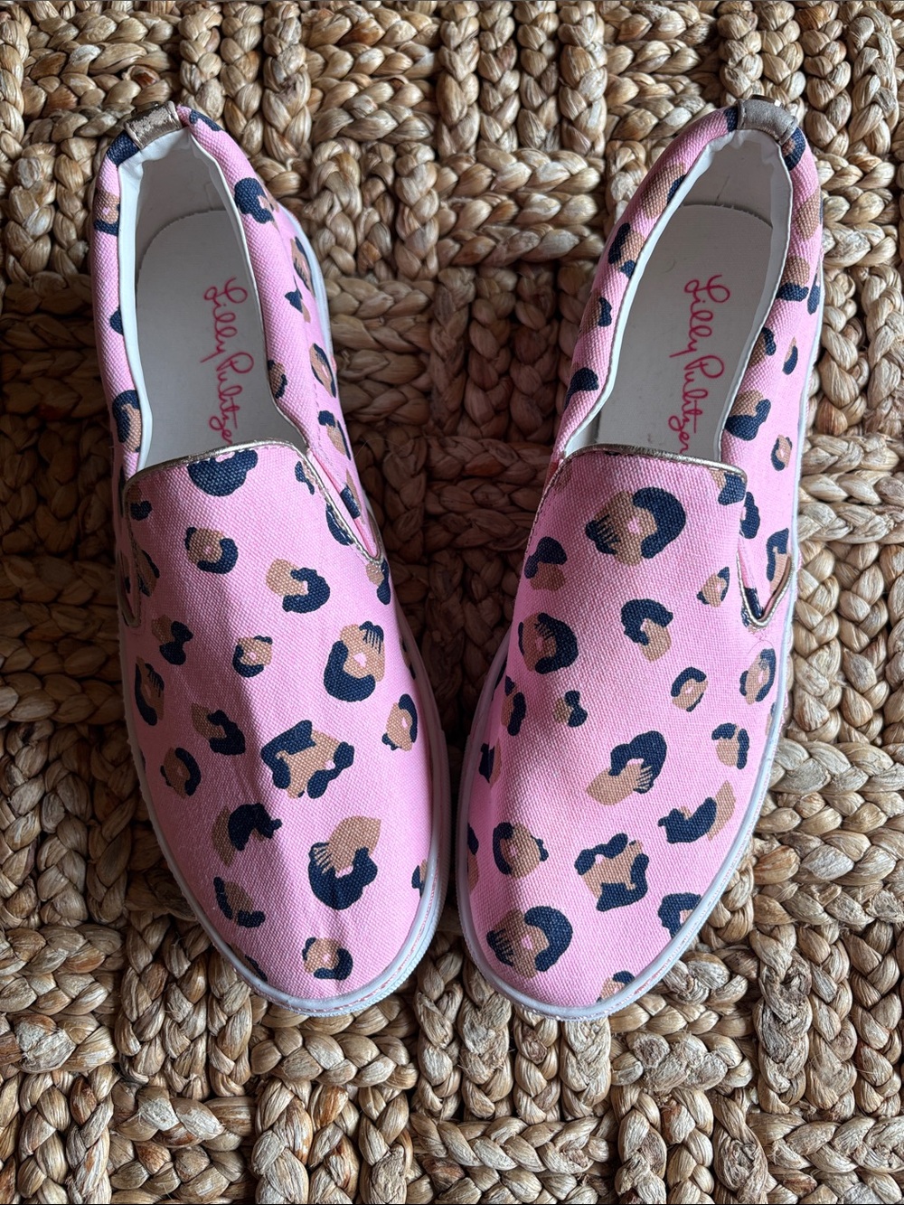 Lilly Pulitzer Pink Leopard Canvas Slip-On Sneakers size 9.5